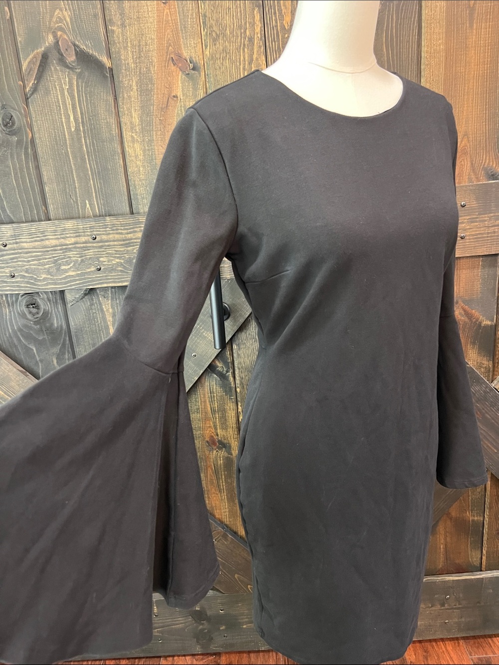 Lulus Black Bell Sleeve Sheath Mini‎ Dress XL Open Back Cocktail Dark Coquette